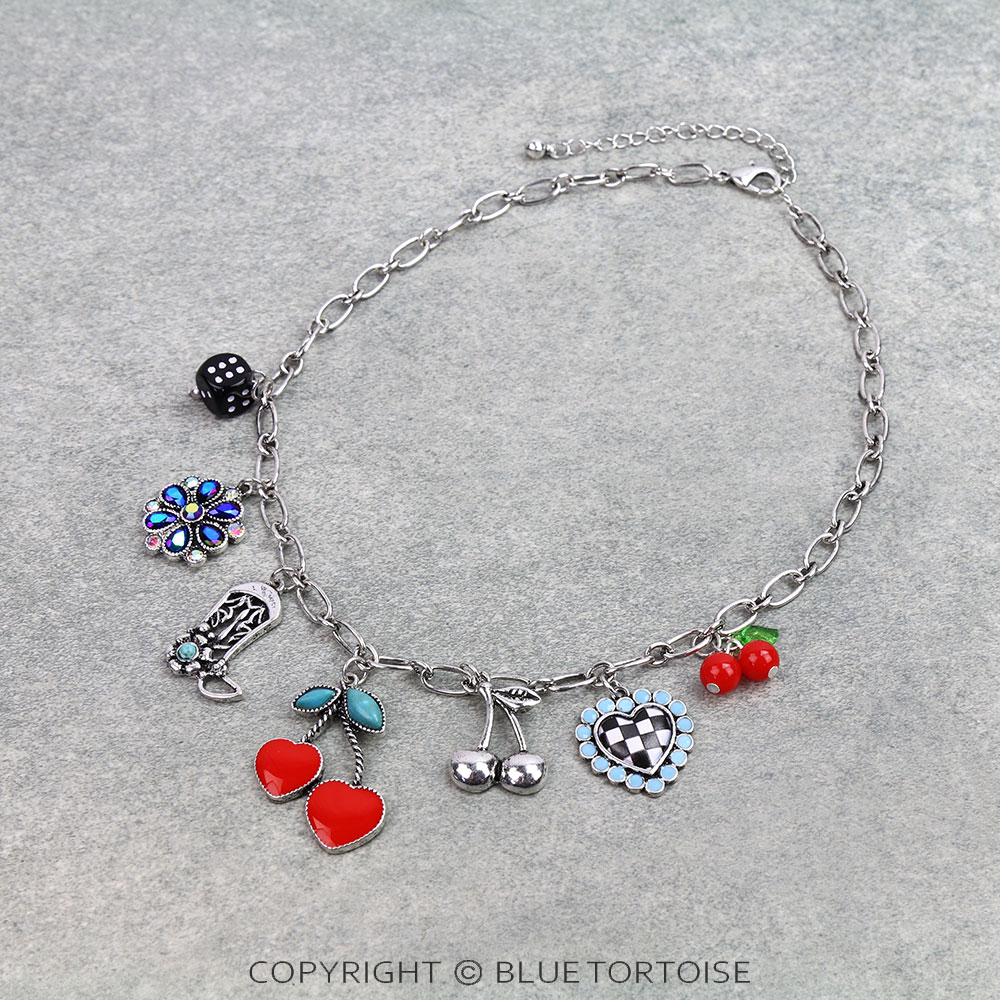 Western Cherry Multi Charm Necklace