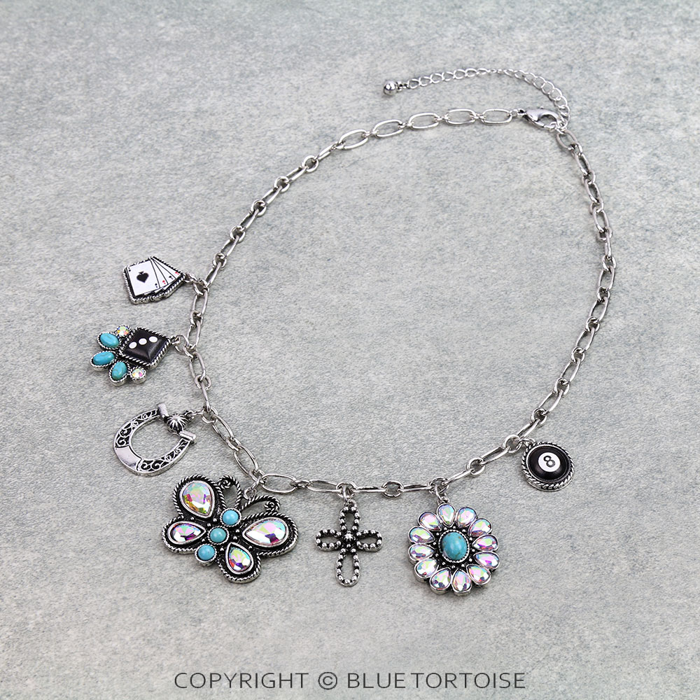 Western Butterfly Multi Charm Necklace