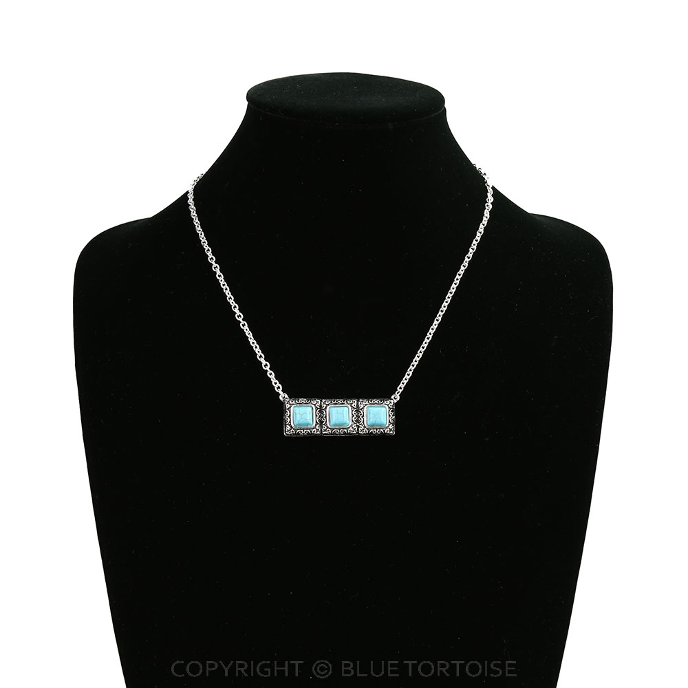 Tailored Filigree Square Stone Bar Necklace - Image 2