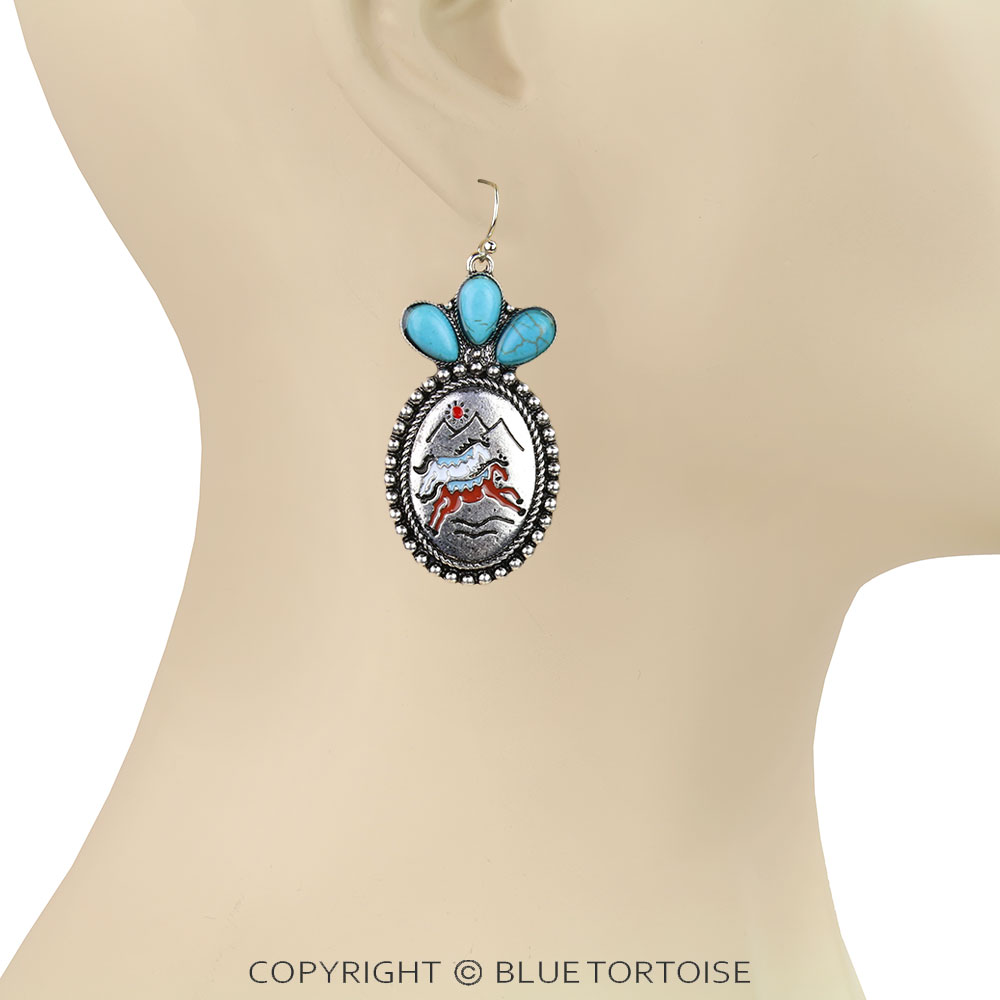 Western Horse Stone Dangle Earrings - Image 2
