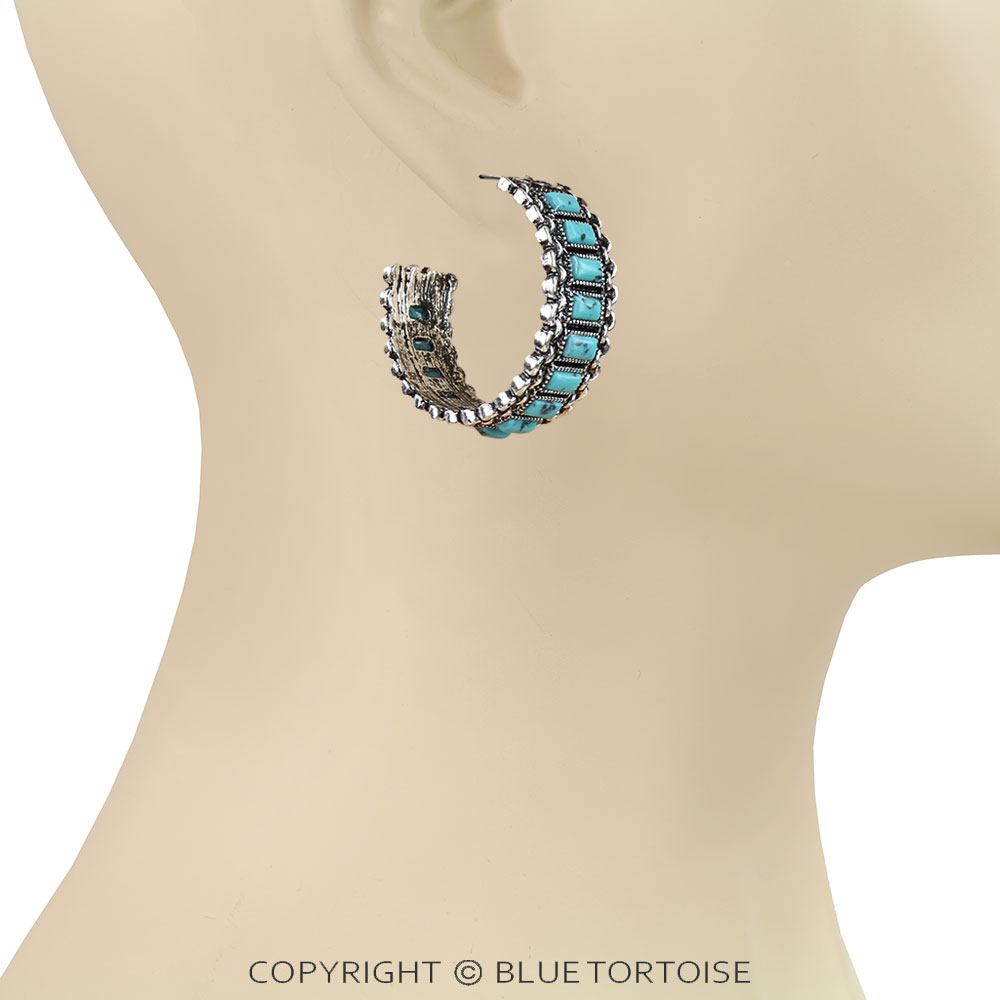 Western Chain TXR Stone Hoop Earrings - Image 2