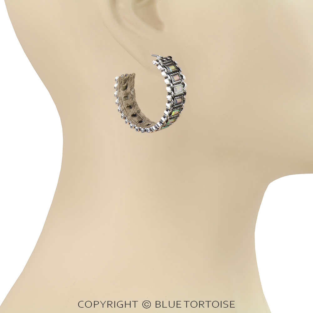 Western Chain TXR Stone Hoop Earrings - Image 2