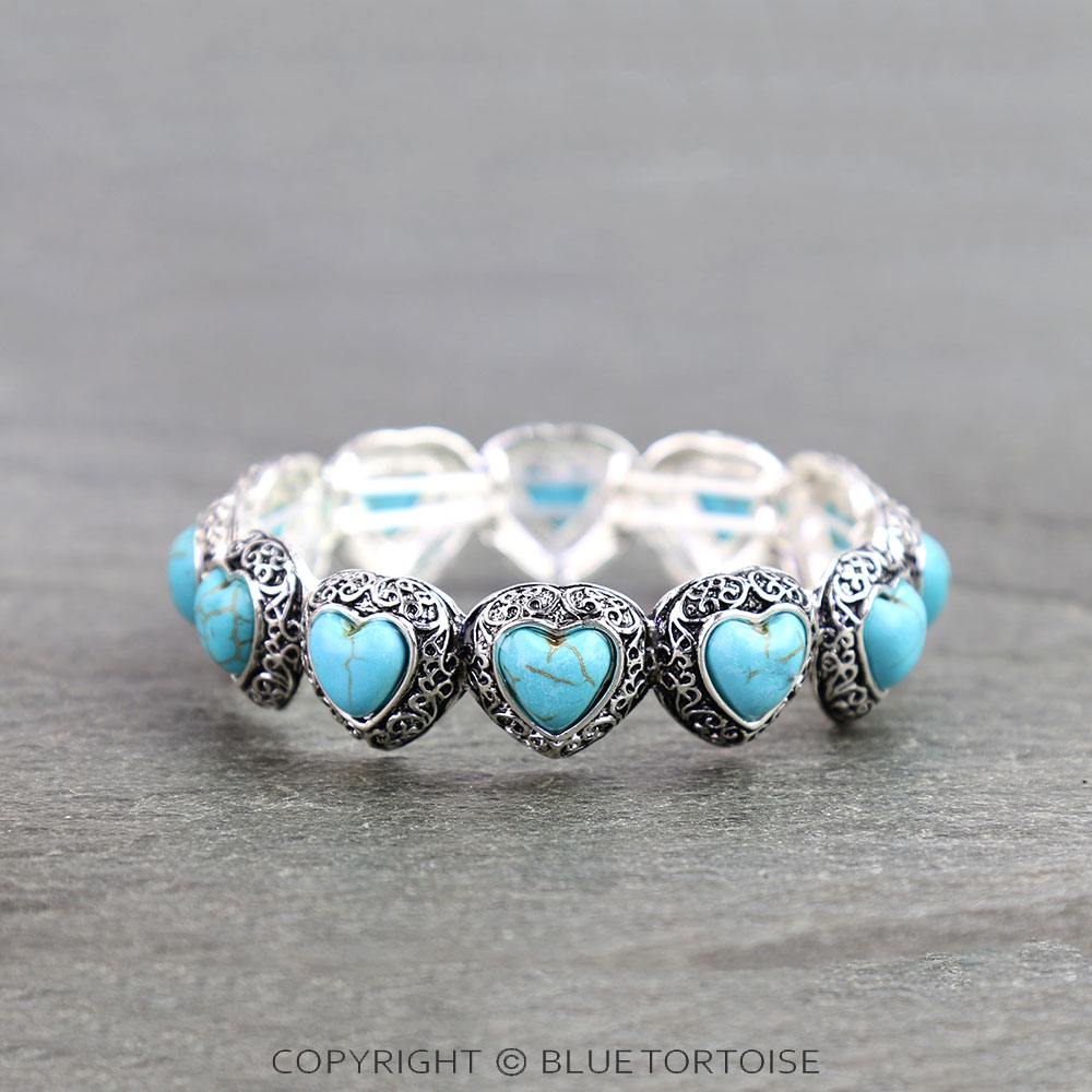 Tailored Filigree Heart Stone Stretch Bracelet