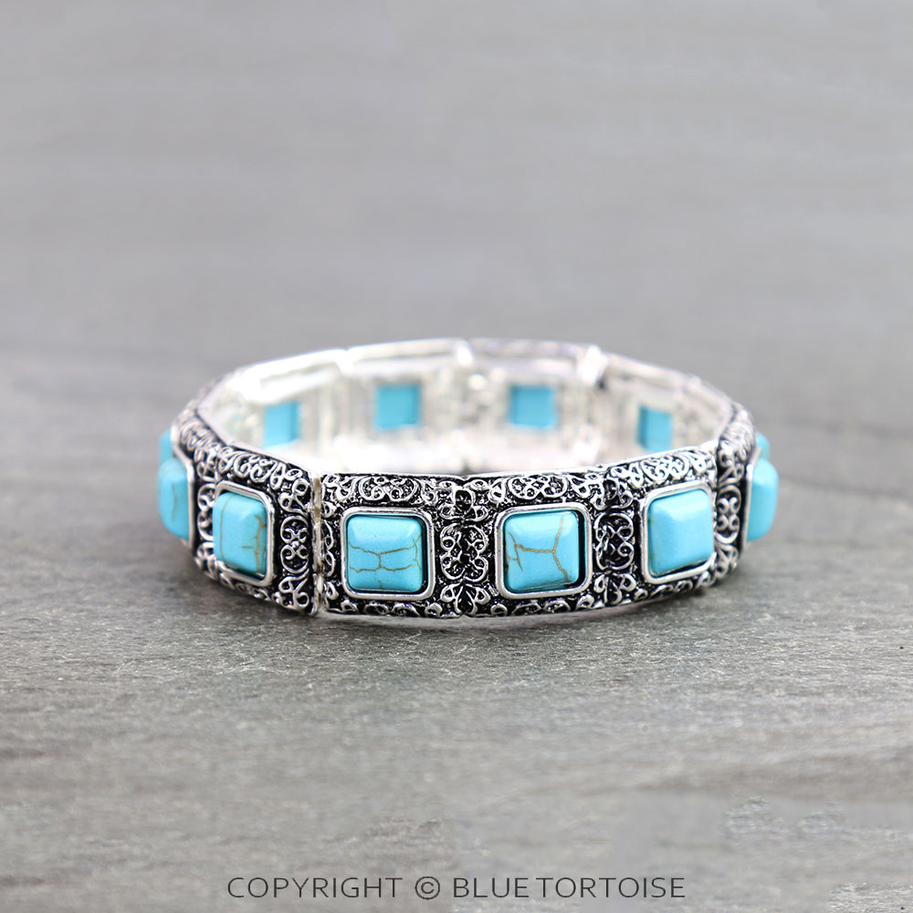 Tailored Filigree Square Stone Stretch Bracelet