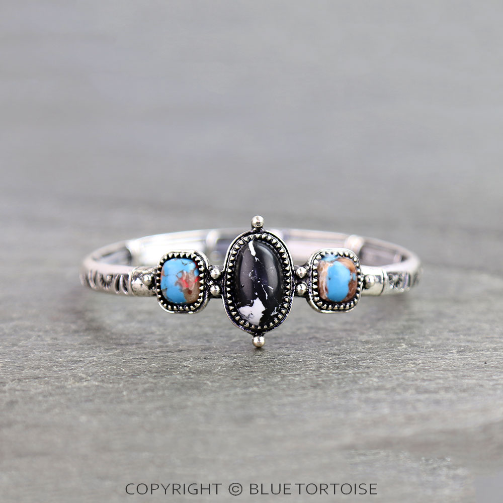 Western Aztec TXR Oval Hand Stone Stretch Bracelet