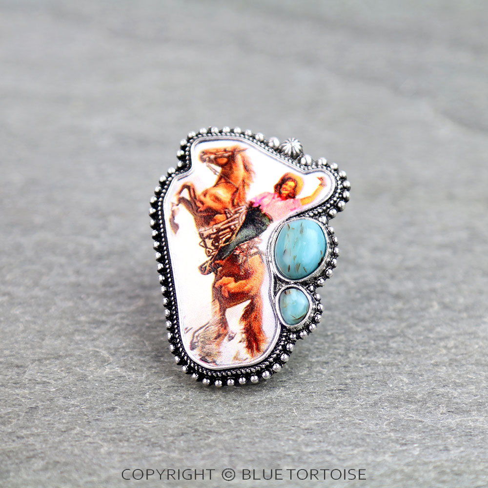 Western Cowgirl Print Stretch Ring