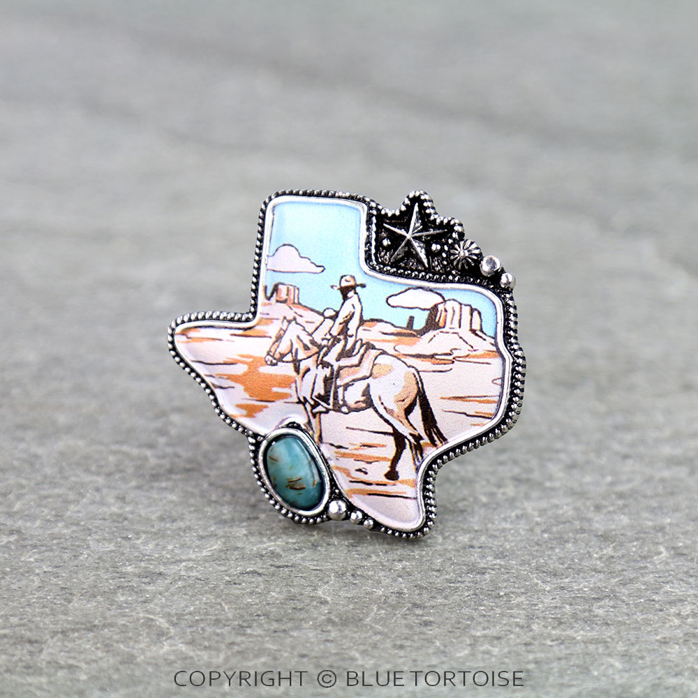 Western Cowboy Print Texas Map Stretch Ring