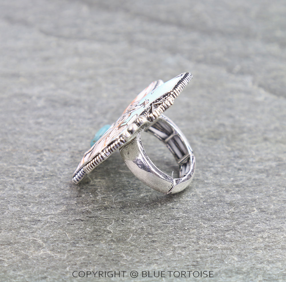 Western Cowboy Print Texas Map Stretch Ring - Image 2