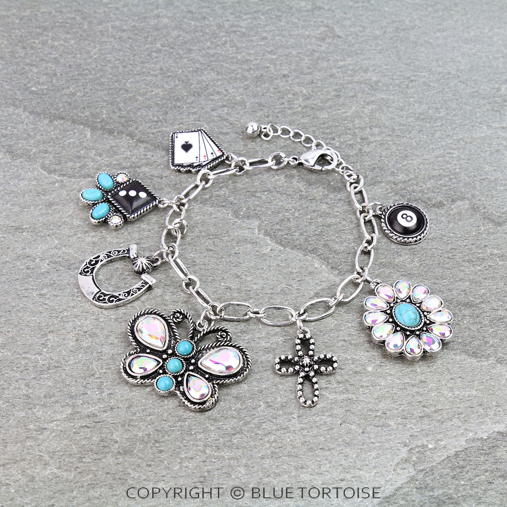 Western Gamble Theme Charm Link Bracelet
