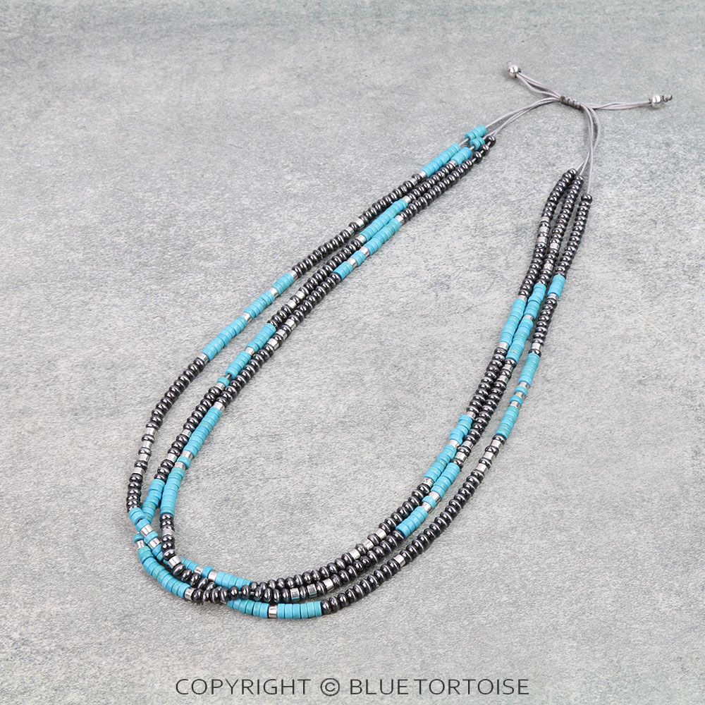 Mixed Beaded 3 Row Sliding Knot Necklace