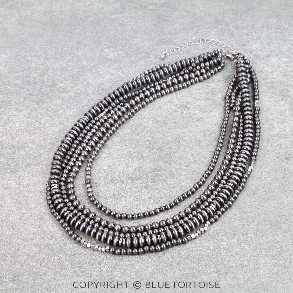 Navajo Style Pearl 5 Row Necklace