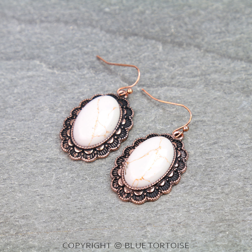 Western Oval Stone Dangle Earrings