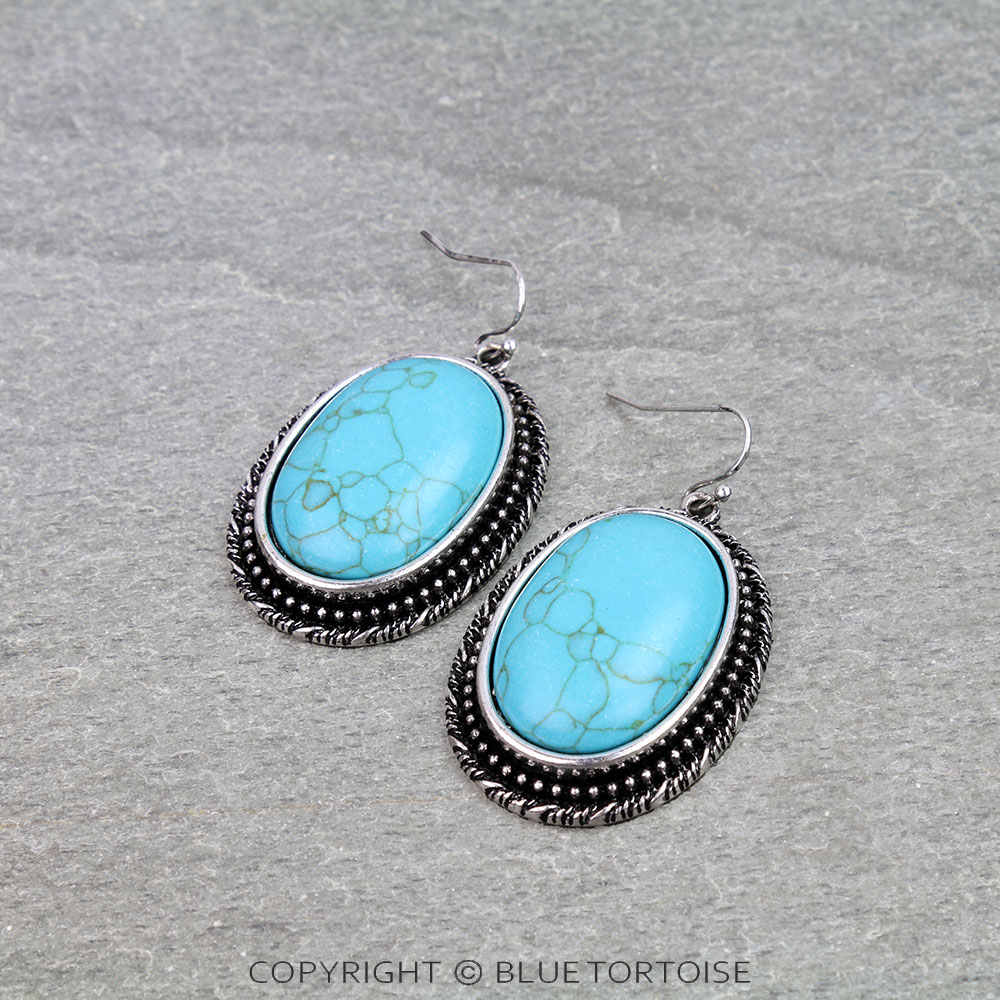 Western Oval Stone Dangle Earrings