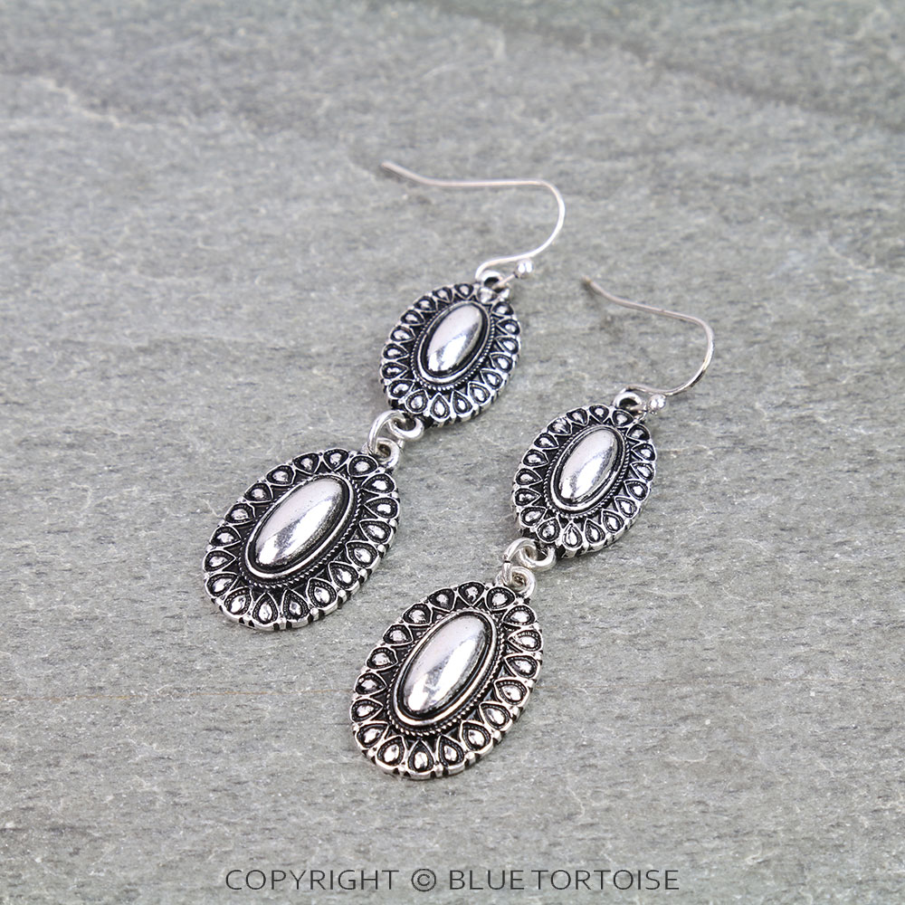 Western Concho Metal Dangle Earrings