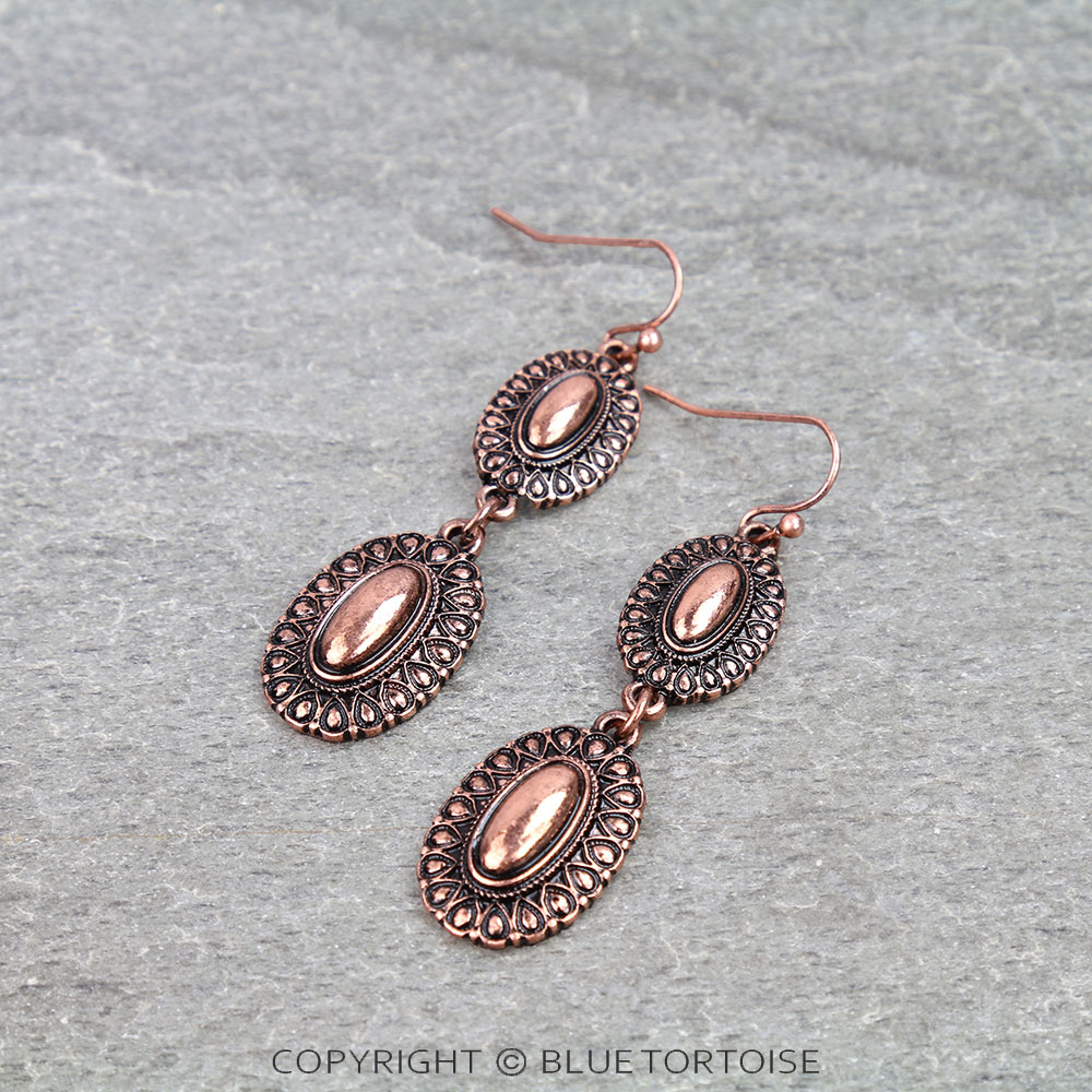 Western Concho Metal Dangle Earrings