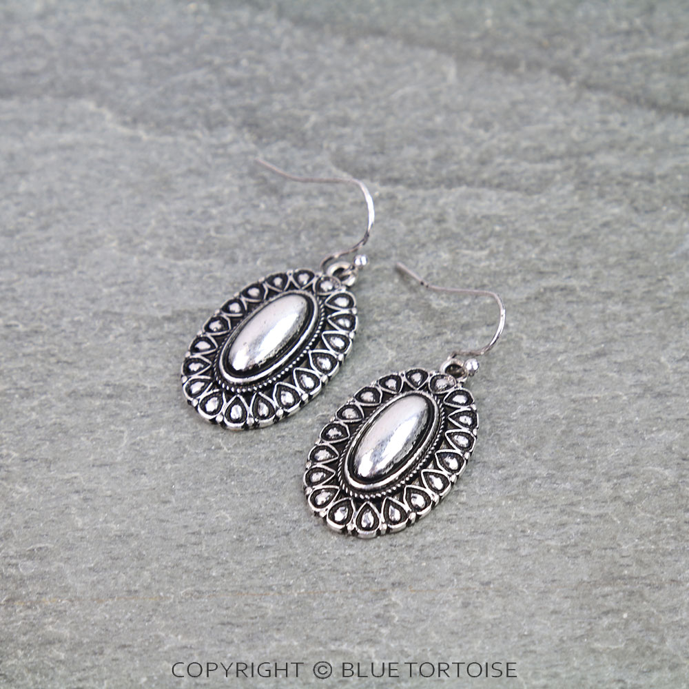 Western Concho Metal Dangle Earrings