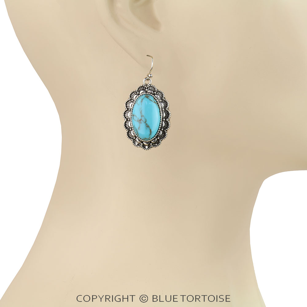 Western Oval Stone Dangle Earrings - Image 2