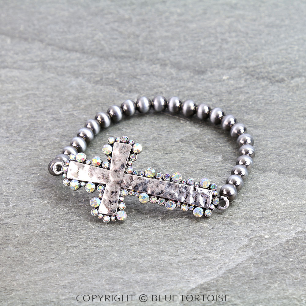 Western Hammered Cross Stretch Bracelet