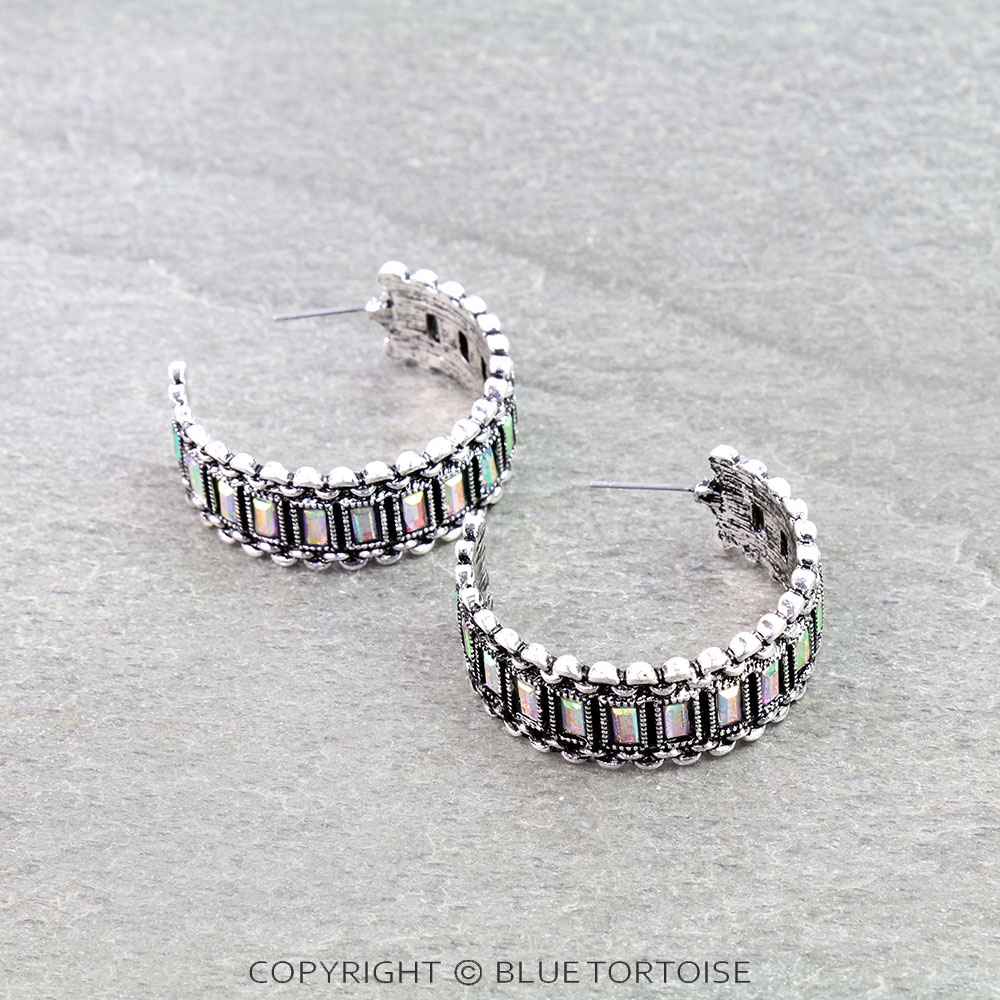 Western Chain TXR Stone Hoop Earrings