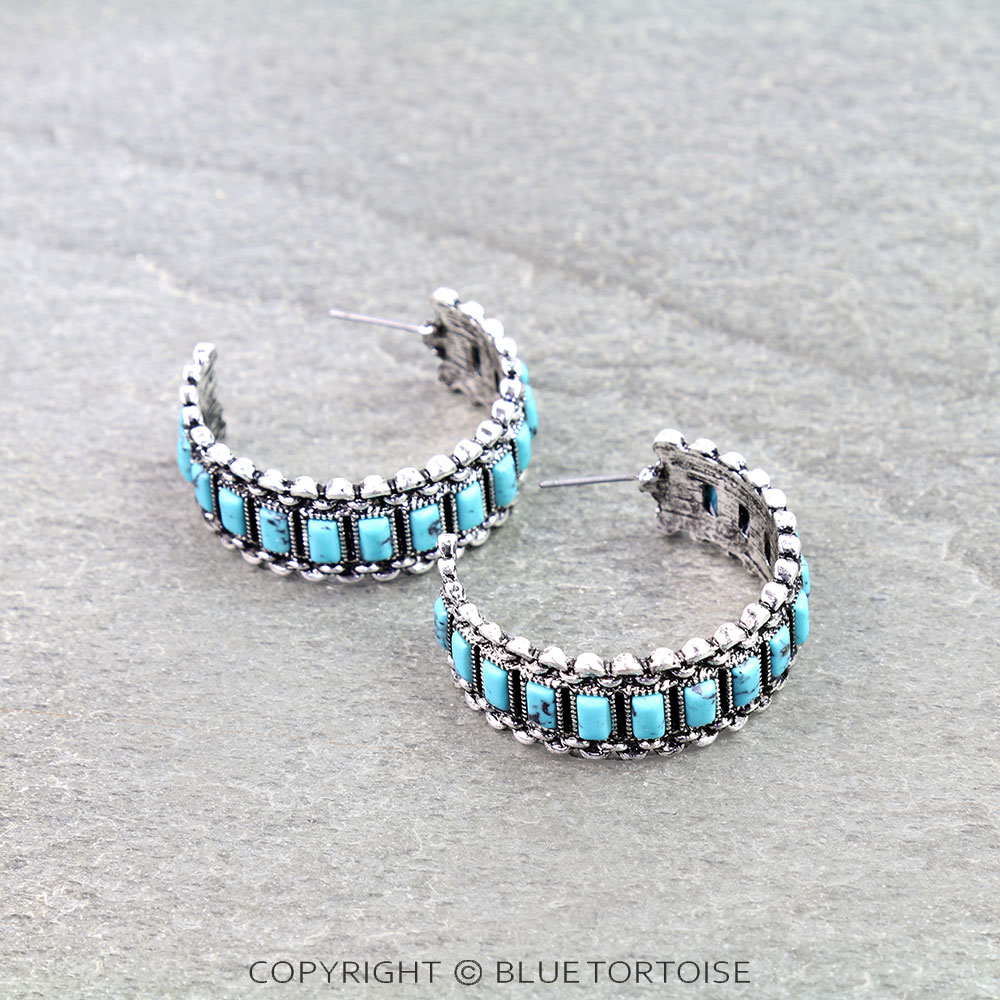 Western Chain TXR Stone Hoop Earrings