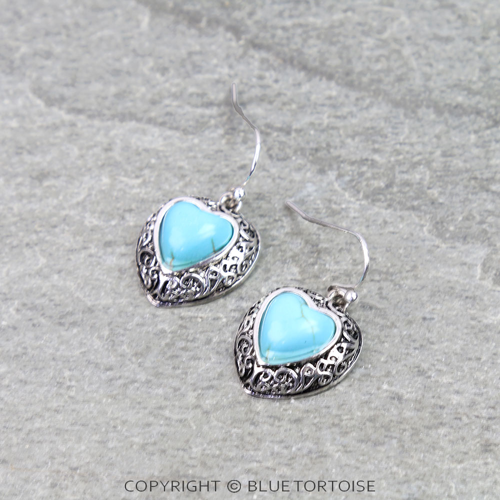 Tailored Filigree Heart Stone Dangle Earrings