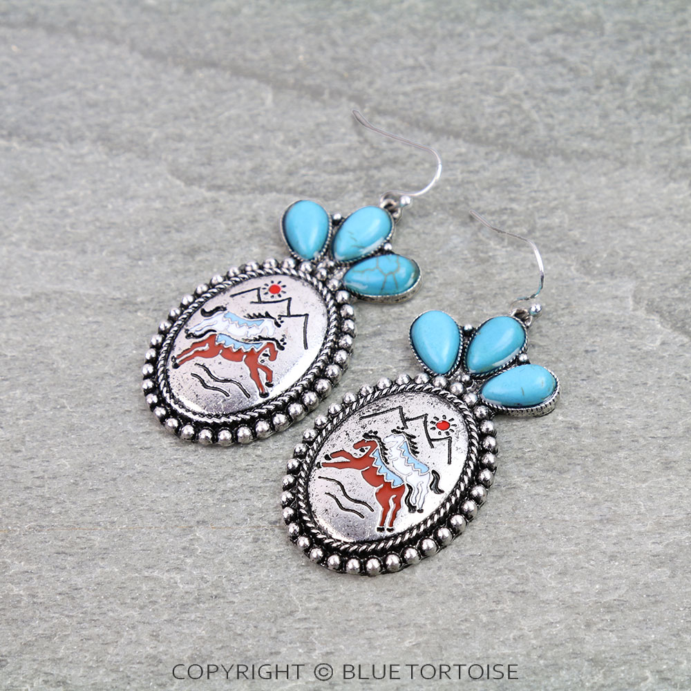 Western Horse Stone Dangle Earrings
