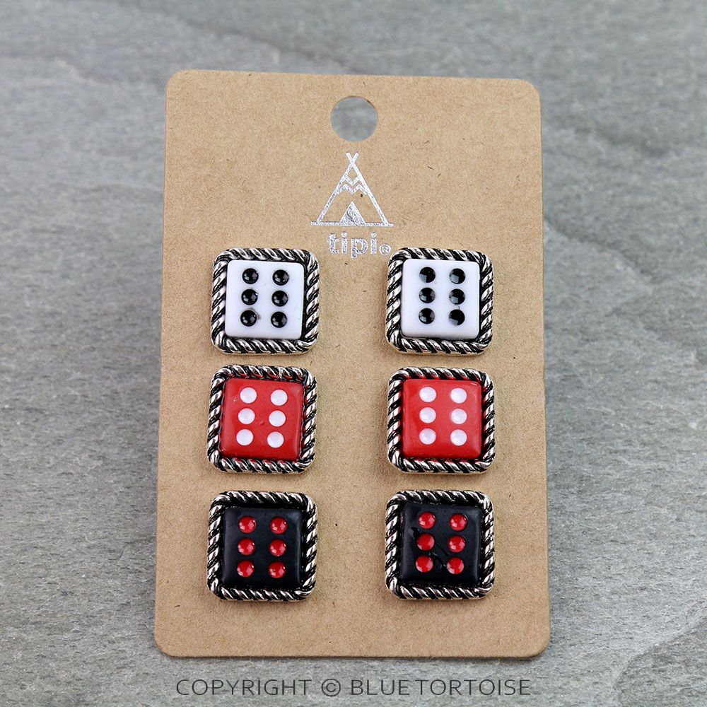 3 Pair Casino Dice Earring Set