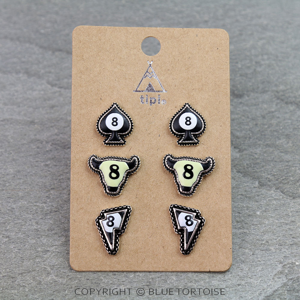 3 Pair Fun Theme 8 Ball Earring Set