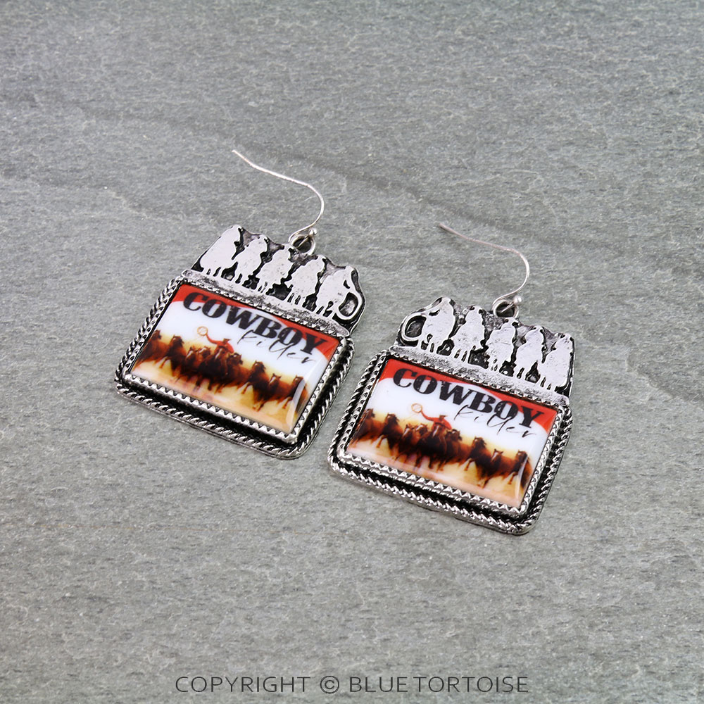 Western Portrait Cowboys Silhouette Dangle Earrings