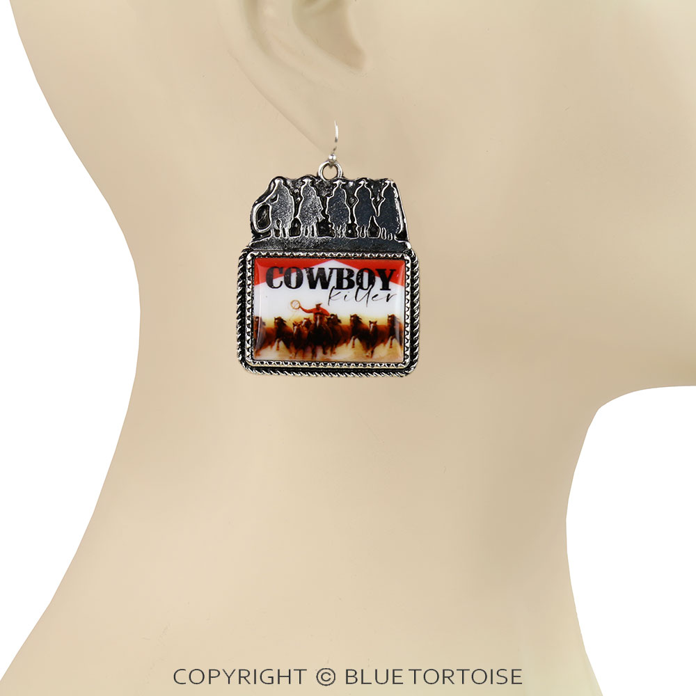 Western Portrait Cowboys Silhouette Dangle Earrings - Image 2