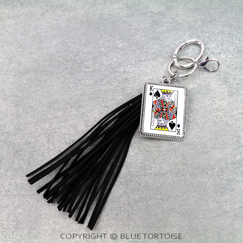 Spade King Card with Tassel Keychain