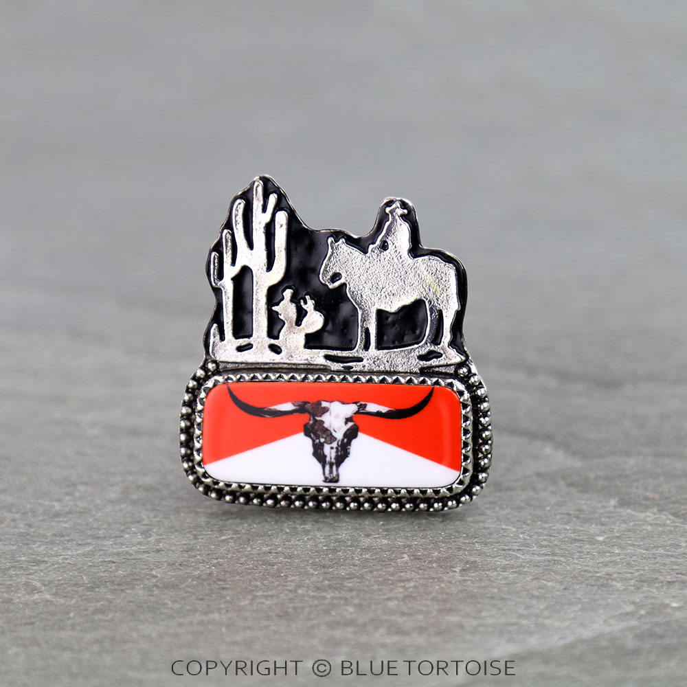 Western Red Steer Skull Silhouette Phone Grip and Stand