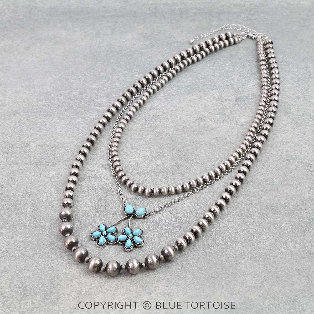 3 Layered Navajo Style Pearl with Cherry Stone Necklace