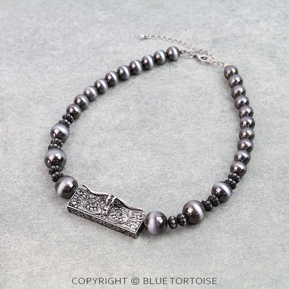 Western Steer Head Bar Pearl Necklace