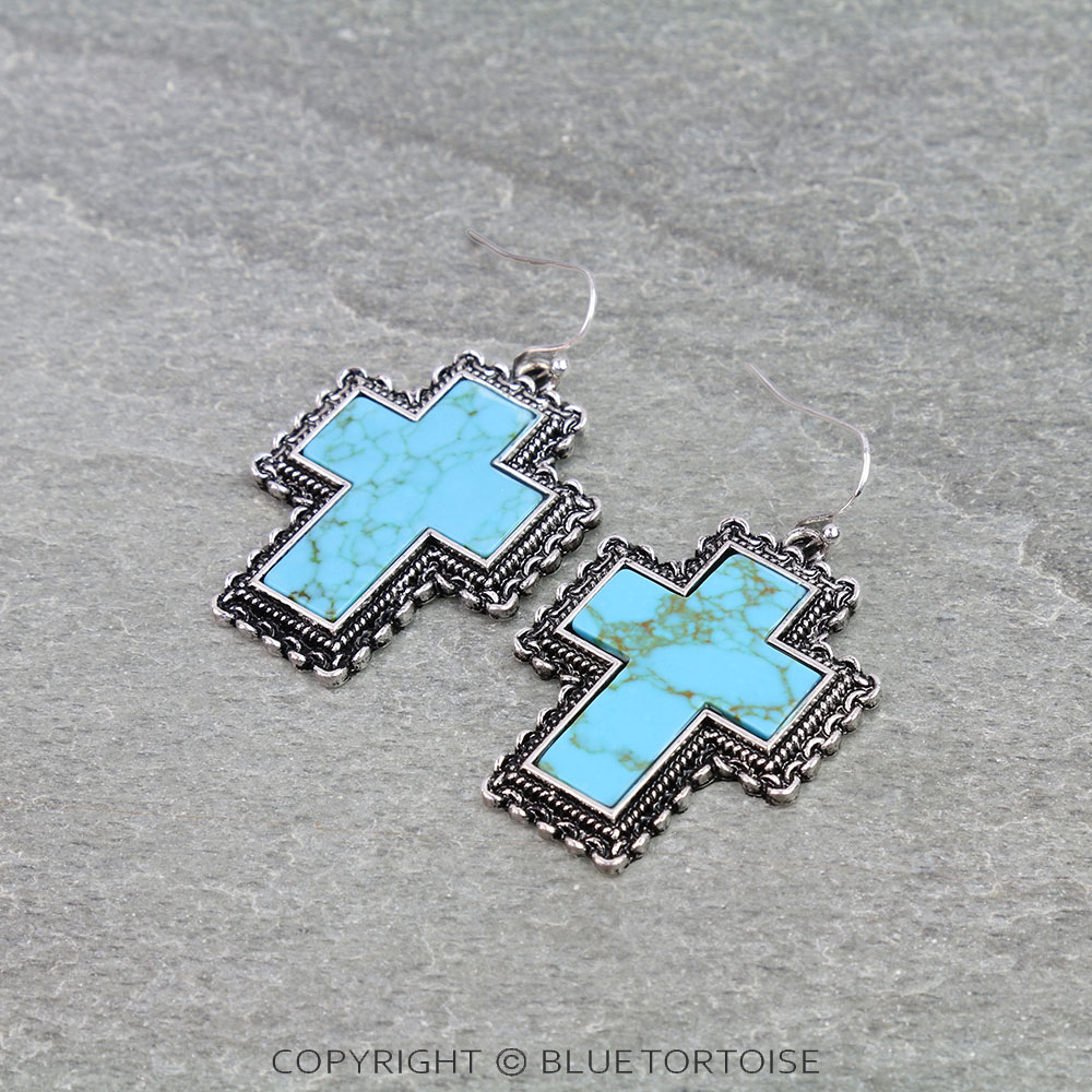 Western Chain TXR Cross Dangle Earrings