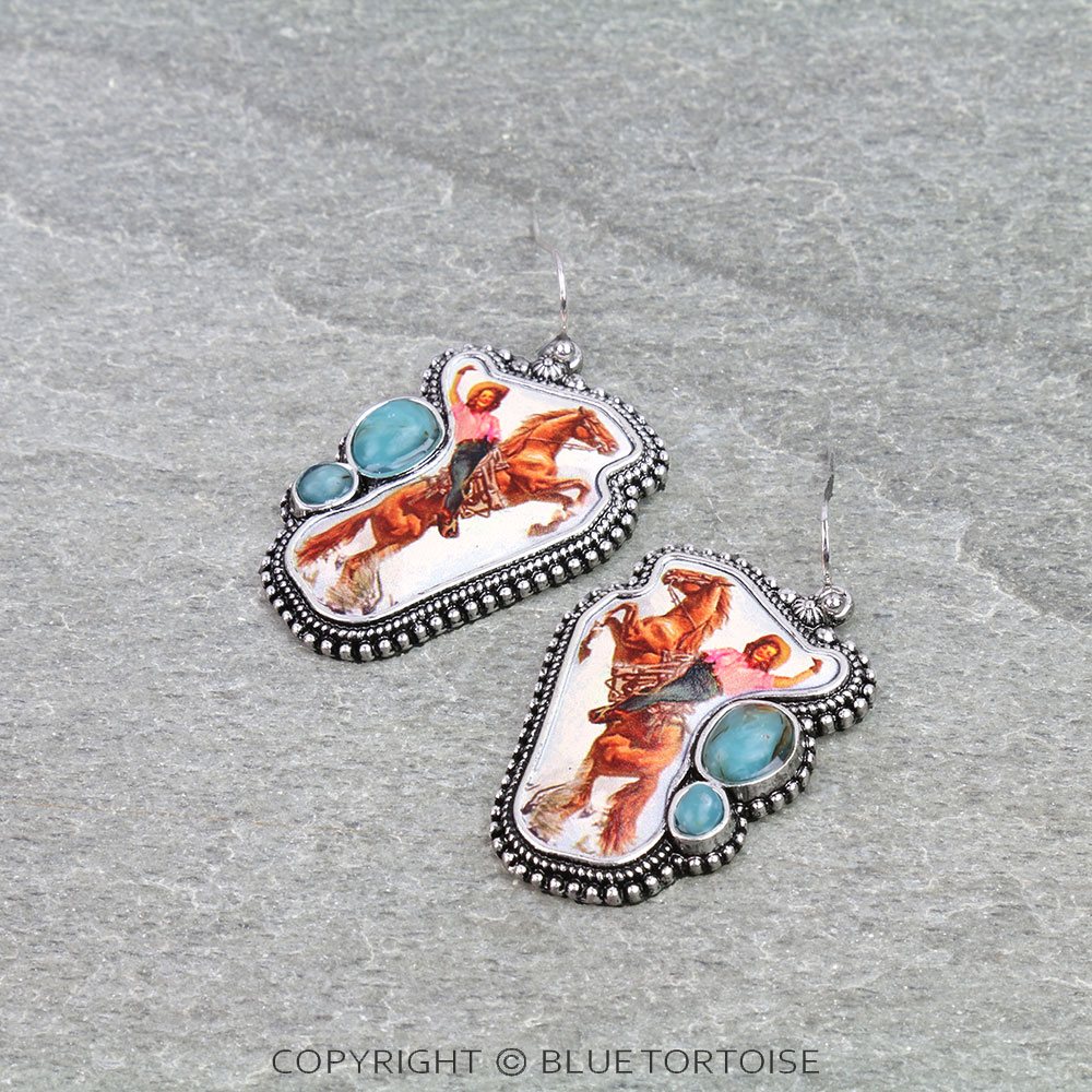 Western Cowgirl Print Dangle Earrings