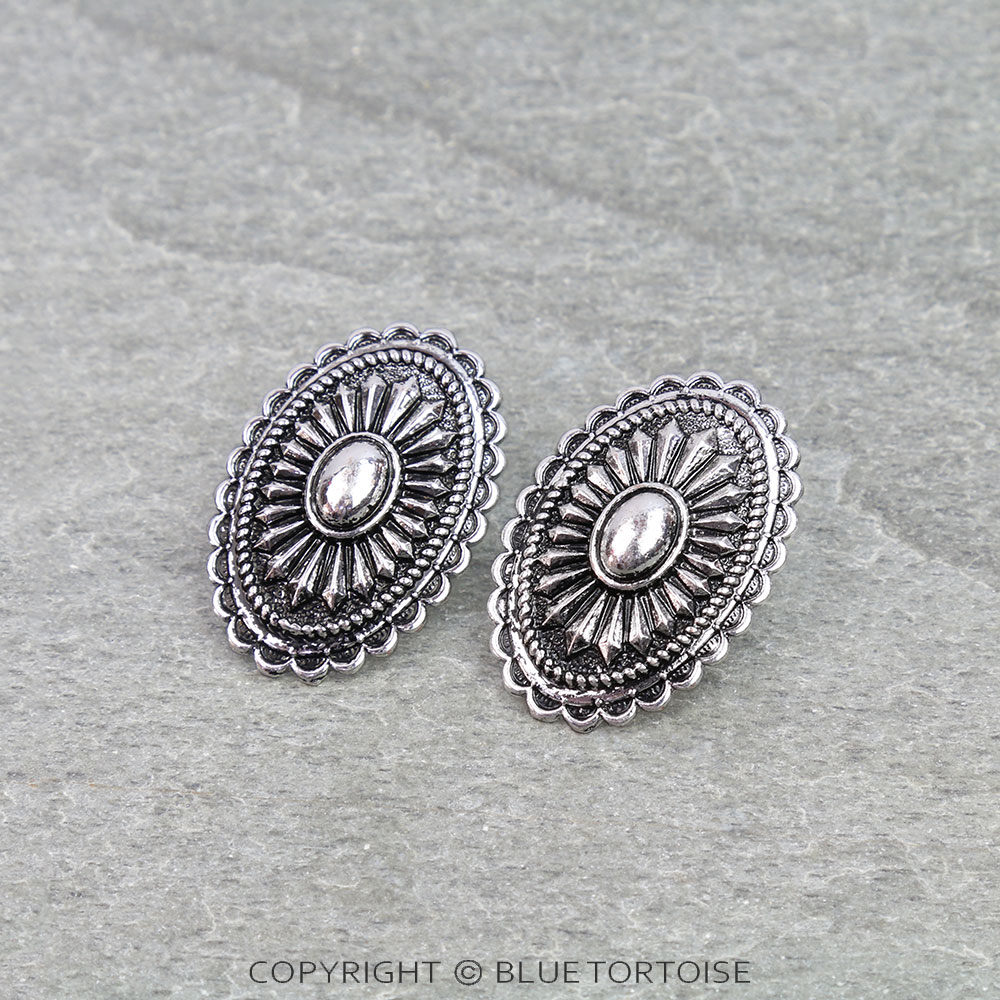 Western Bubble Oval Concho Stud Earrings