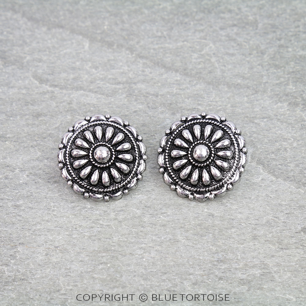 Western Bubble Round Concho Stud Earrings