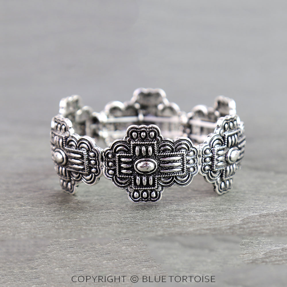 Western Bubble Cross Concho Stretch Bracelet