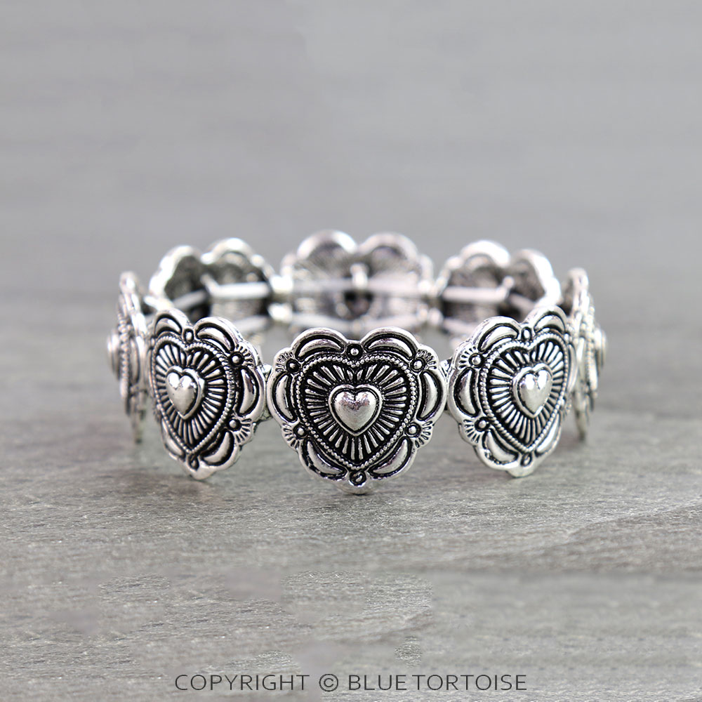 Western Bubble Heart Concho Stretch Bracelet