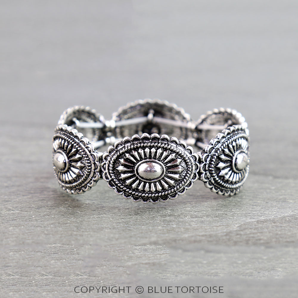 Western Bubble Oval Concho Stretch Bracelet