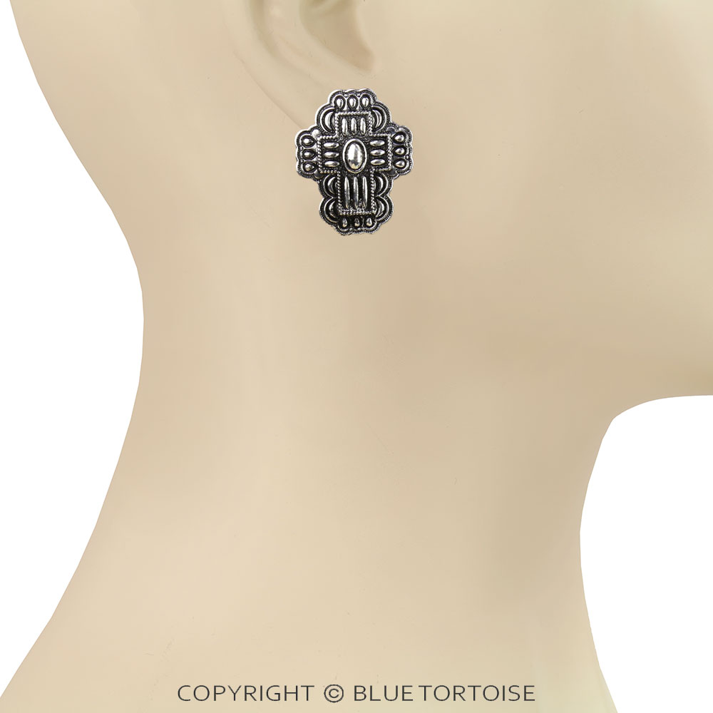 Western Bubble Cross Concho Stud Earrings - Image 2