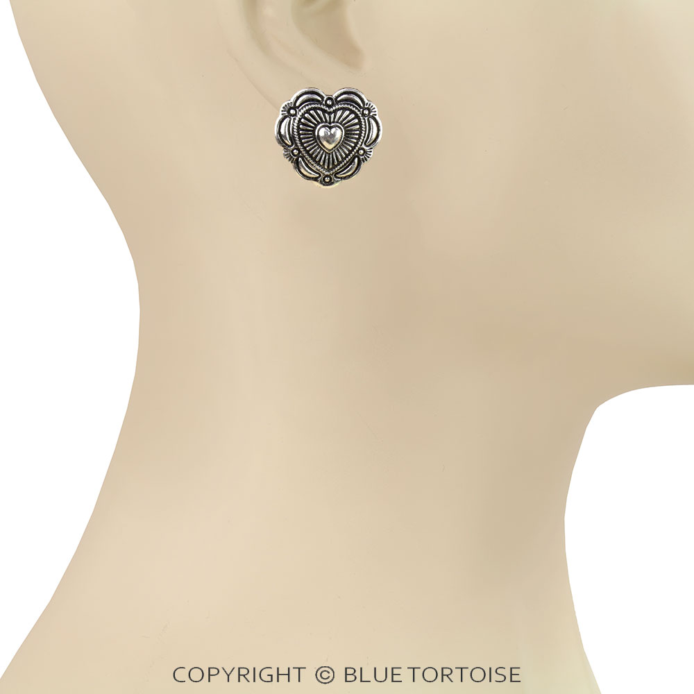 Western Bubble Heart Concho Stud Earrings - Image 2