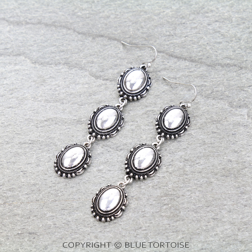 Western Ball TXR Concho Drop Dangle Earrings