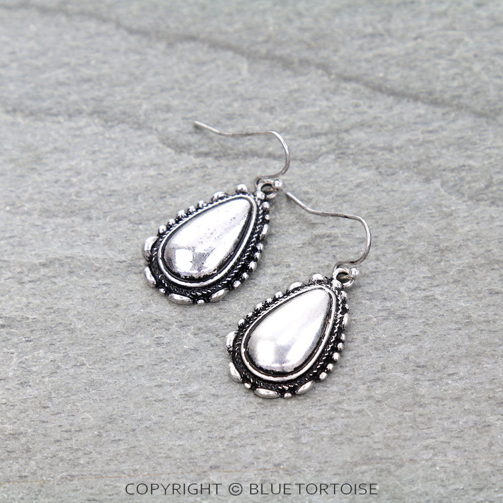 Western Ball TXR Concho Teardrop Dangle Earrings