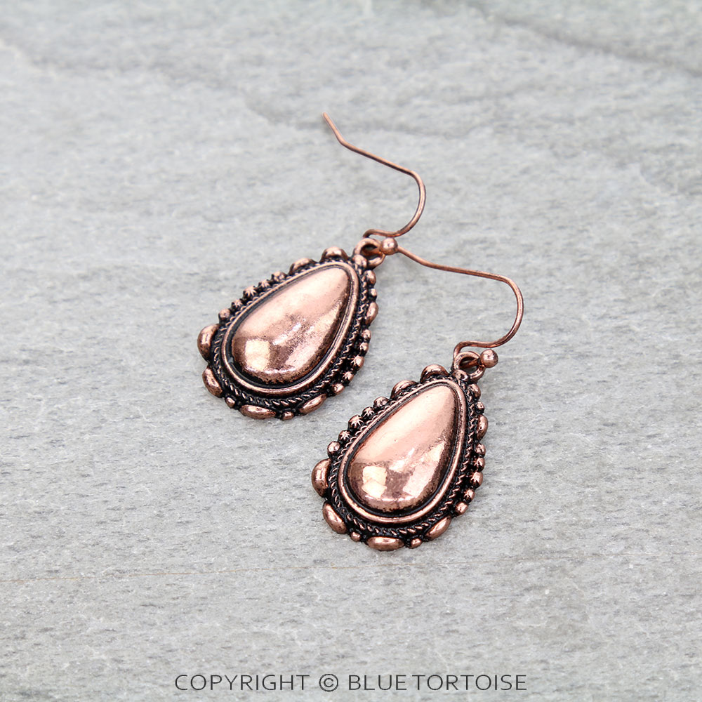 Western Ball TXR Concho Teardrop Dangle Earrings