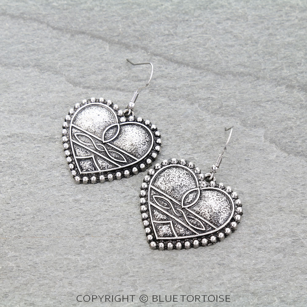 Western Boot Stitch Heart Dangle Earrings