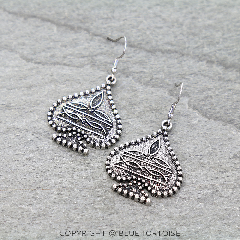 Western Boot Stitch Spade Dangle Earrings