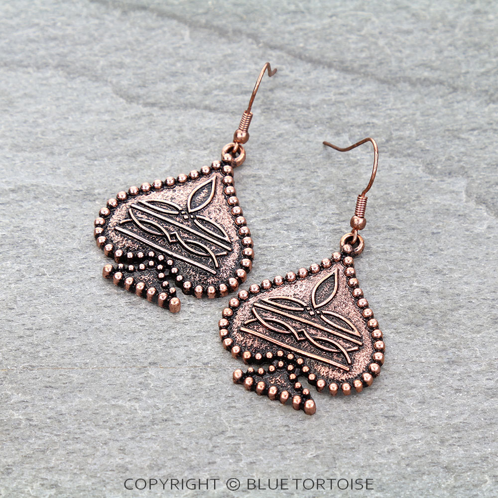 Western Boot Stitch Spade Dangle Earrings