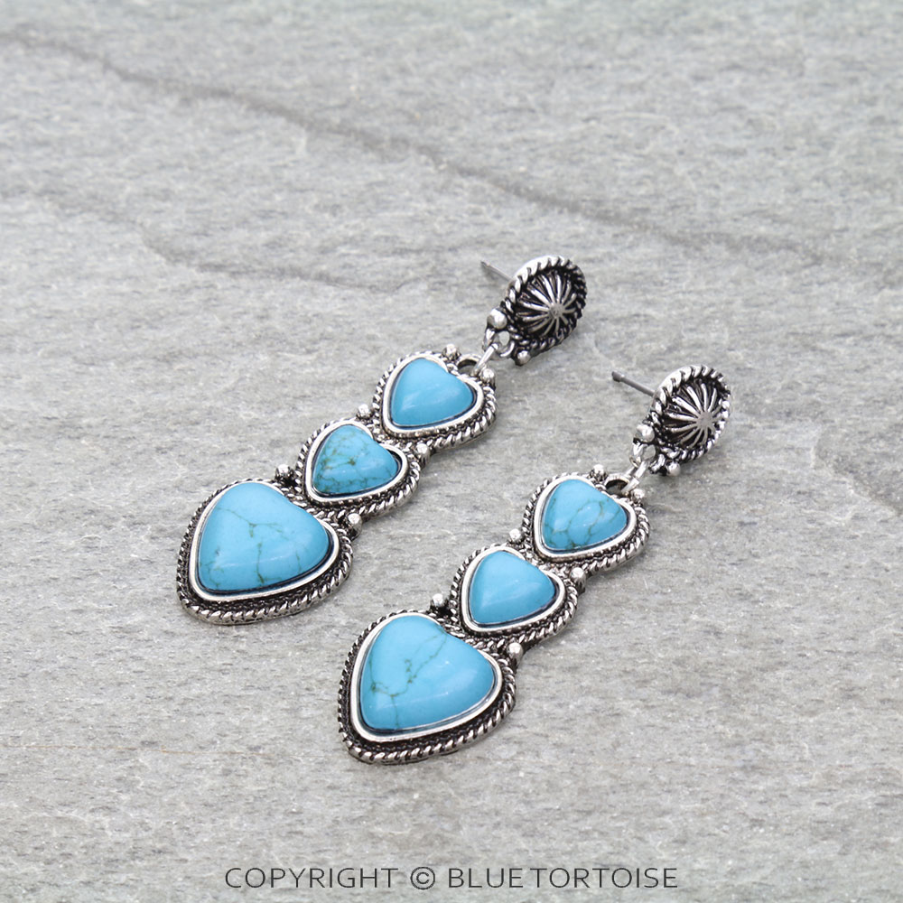 Western Heart Stone Drop Stud Earrings